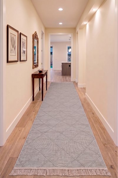 Samira Anadolu Kilim Gri Dokuma Kaymaz Taban Yıkanabilir Salon Halısı Yolluk Mutfak Halısı