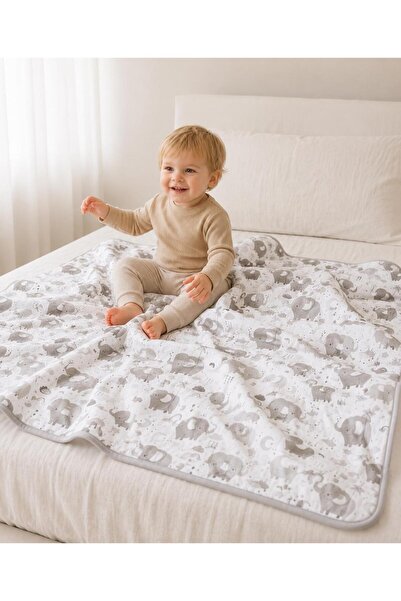 Bonfino Throw Blanket, Elephant Theme, Combed 200 GSM Jersey, Quilted Design,...