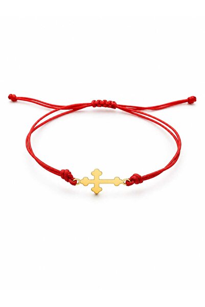 Fara brand Brățară cu șnur roșu și element cruce din aur galben 14K
