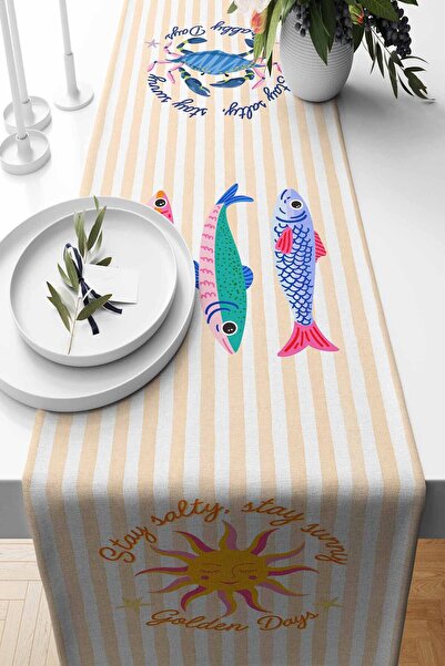 Pilloveland Dekoratif Dijital Baskılı Süet Runner 40x140 cm - Balık