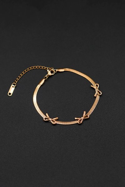 THE Steel Women's Gold Color Bow Detailed Italian Bracelet