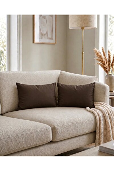 Econice Double-Sided Duck Linen, Brown Waist Cushion Cover, 2 Pieces