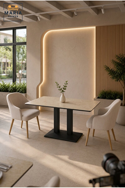 MARIA HOMES طاولة طعام مربعة عصرية بسطح رخامي، طاولة مطعم، طاولة مقهى مع قاعد...
