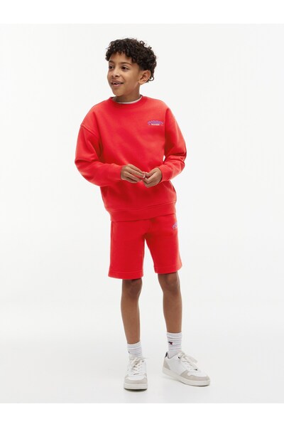 Tommy Hilfiger Erkek Çocuk Logo Baskılı Sweat Şort 6-16 Yaş KIRMIZI