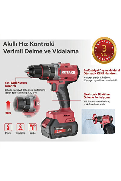 ROTAKE Şarjlı Darbeli Matkap D2H 120Nm Güç 13mm Çelik Manderen