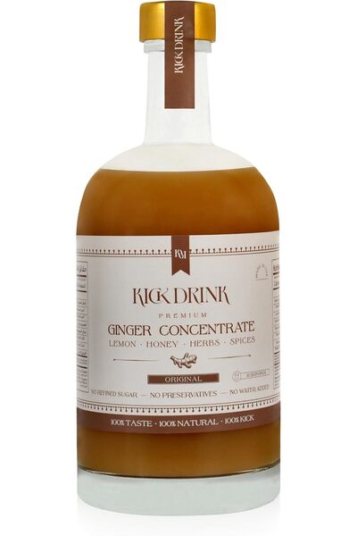 Kick Drink Organic Ginger Concentrate — Cold-Pressed Ginger Shot with Lemon, ...
