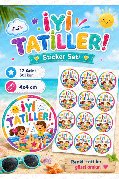 Ceres Studio İyi Tatiller Sticker Seti I10- 12 Adet Yuvarlak Etiket | Yapışka...