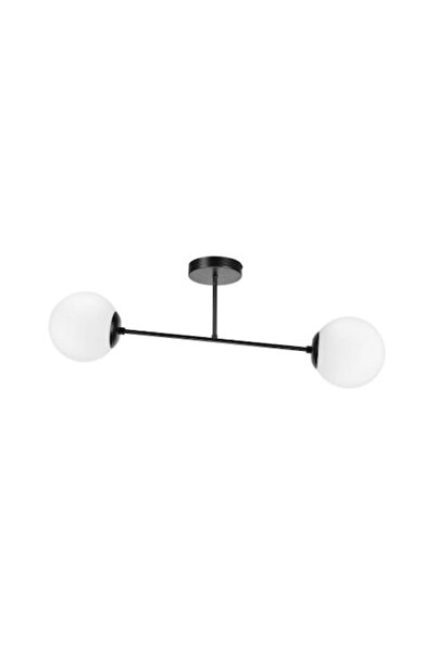 Cojom Candelabru Brato 2NAB, metal negru, abajururi din sticlă, alb mat, 2XE27