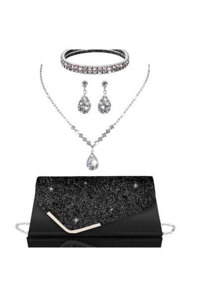 OEM Set elegant, format din geanta neagra si bijuterii, colier, cercei, brata...