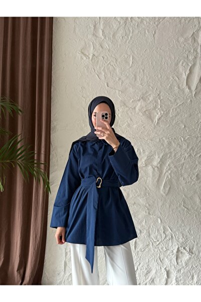 QUWİQ Women's Belted Hijab Shirt with Buckle Detail and Waist Tie