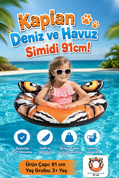 craftivio Sea and Pool Ring with Tiger/Crocodile Figures, 91 cm Large Inflata...