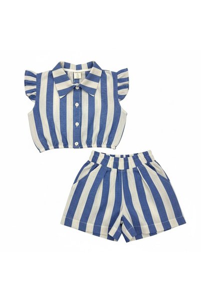 BOBBY JR KİDSWEAR Woven Girls' Set with Stripe Patterned Shorts