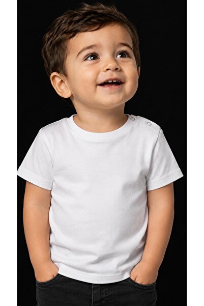 TWOO KİDS Plain Badi Snap Fastener Baby Basic T-Shirt White Short Sleeve • Un...