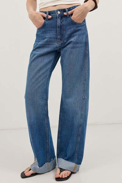 Antioch Light Blue Folded Leg Barrel Jean