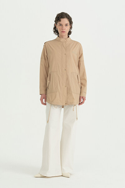 Nihan Oversize Sport Cotton Trench Coat with Epaulet Detail - Camel