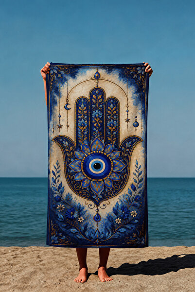 Luvis Store Hamsa Magic Nazar Boncuğu Desenli Baskılı Plaj Havlusu