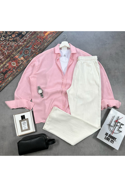 tetramoda Men's Raw Linen Shirt and Pants Set 2-Piece Set