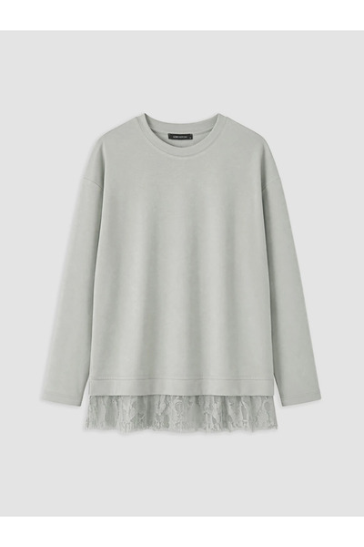 LC Waikiki Gri Dantel Detaylı Soft Touch Kadın Sweatshirt Tunik