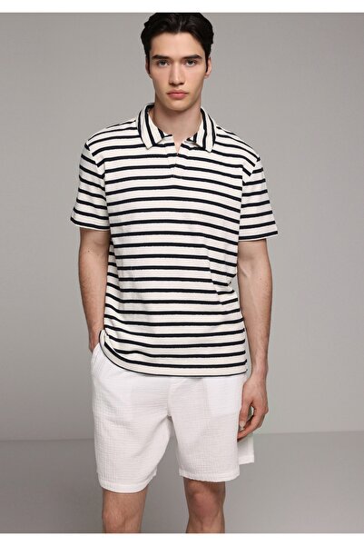 Colin's Regular Fit Polo Neck Striped Men's Navy Blue Short Sleeve T-Shirt