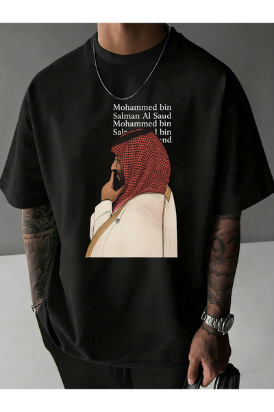 SAUDI قميص قطني 100% للرجال والنساء - تي شيرت فضفاض بياقة دائرية وأكمام قصيرة...