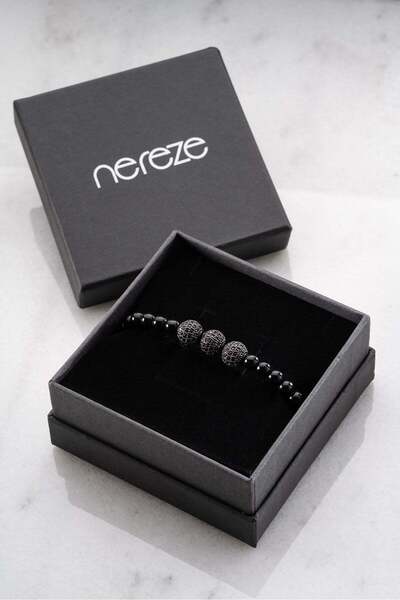 Nereze 6 mm Onyx Natural Stone 3-Piece Zircon Bulk Macrame Men's Bracelet