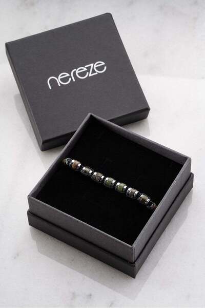 Nereze 6*8 Hematite Cylinder Natural Stone Macrame Men's Bracelet