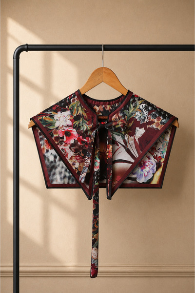 LERAIY Burgundy Striped Mixed Floral Patterned Shoulder Shawl