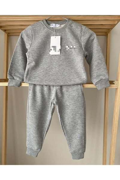 Argün kidss Unisex Kids Gray Melange Basic Oversize Sweatshirt and Sweatpants 2-Piece Set