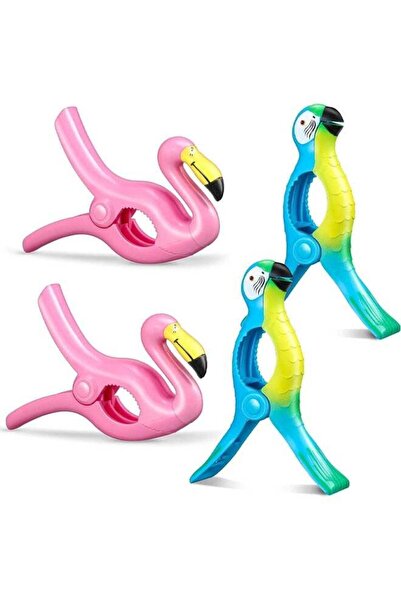 Arabest 4 PCS Jumbo Size Beach Towel Clips,Flamingo and Parrot Style,Strong G...