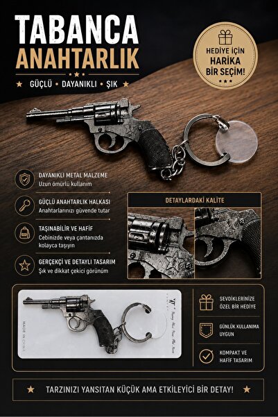 Keyfi Sepet Metal Tabanca Şeklinde Anahtarlık Dekoratif Mini Revolver Tasarım...