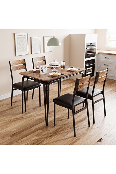 Garvee Dining Table and 4 Chair Set, Modern Kitchen Table in MDF and Metal, P...