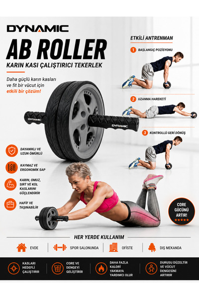 Dynamic Çift Tekerlekli Ab Roller Karın Kası Çalıştırıcı Egzersiz Tekerleği –...