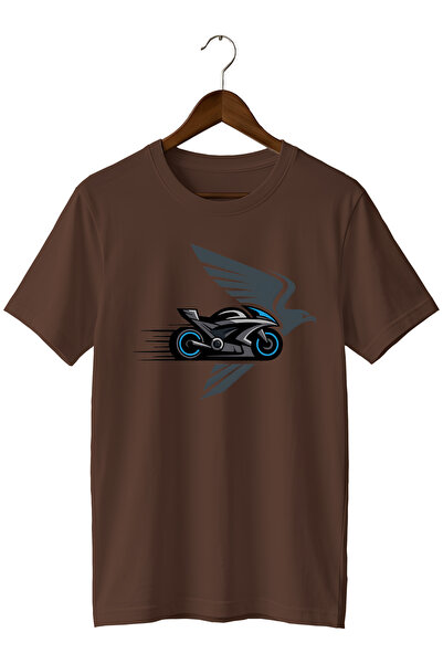 WİDİ Men's Motorcycle Printed Crew Neck Casual Cotton T-Shirt