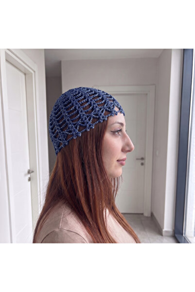 Ayona El Örgüsü Simli Mavi Başlık - Şapka - Head Piece