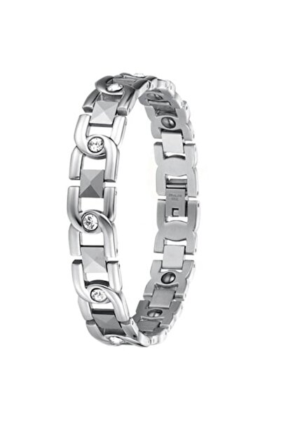 CRM Brățară cu energie magnetică, CRM, unisex, reglabilă, argintie, 19,5 cm