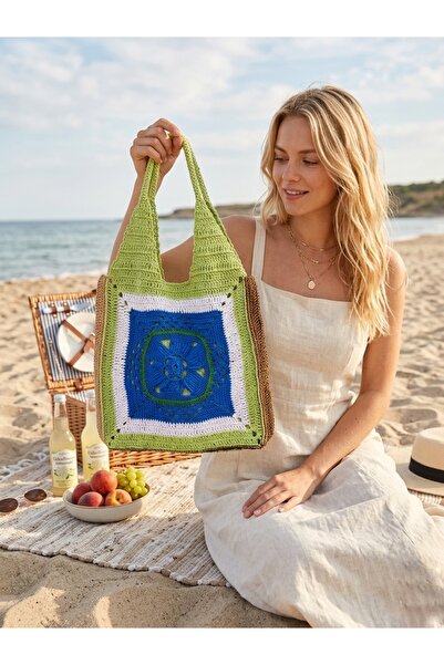 Enie Women's Multi-Colored Straw Handmade Beach Bag-Unlined