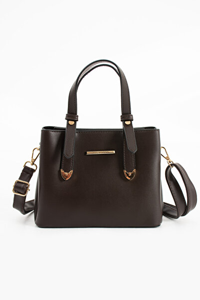 Women's 4 Compartment Gold Accessory Simple Stylish Shoulder and Handbag 1425