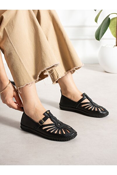ALEMDAR AYAKKABI Shadow Black Genuine Leather Women's Sandals