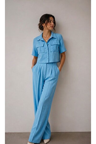 Fanori Woman Women's Short-Sleeved Linen Set with Pockets