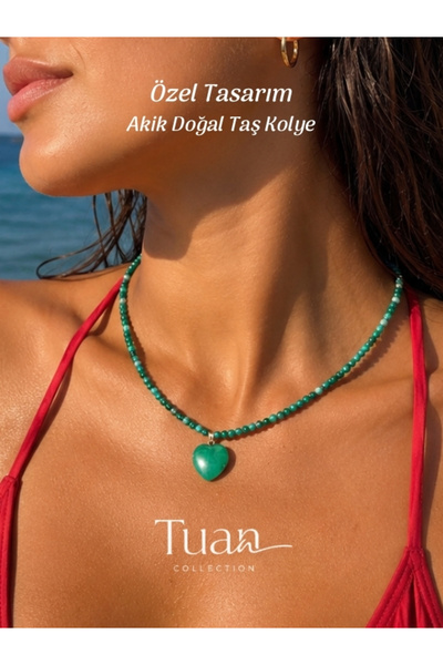 Tuan Collection قلادة من الحجر الطبيعي العقيق بتصميم خاص على شكل قلب 4 مم للت...