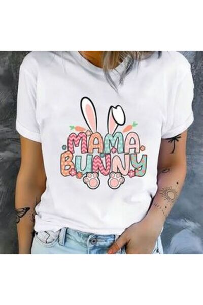 COZYWEAR Mama Bunny Printed White T-Shirt