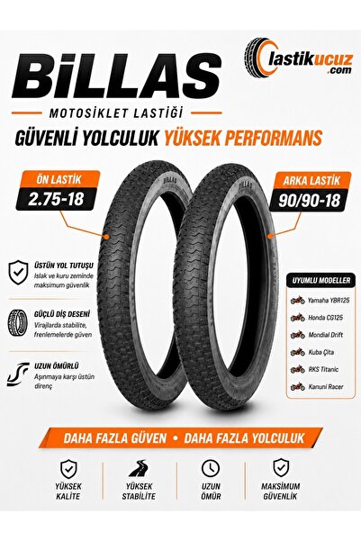 Billas 2.75-18 TT 4PR 42P BL080 ve 90/90-18 TT 4PR 51P BL080 ÖN ARKA TAKIM İÇ...
