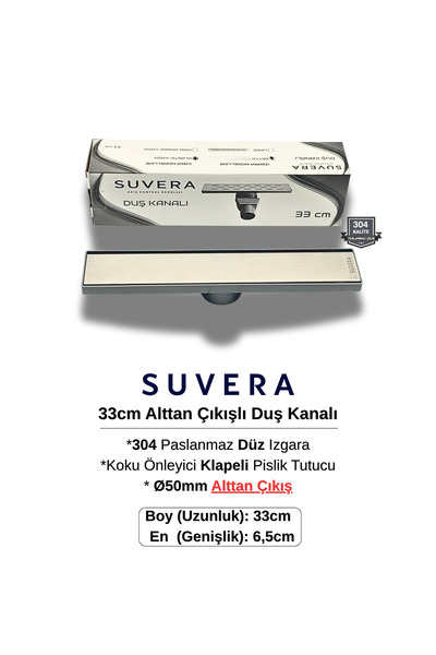 Suvera 33CM 304 Paslanmaz Izgaralı (Alttan Çıkışlı) Koku Önleyici Klapeli Duş...