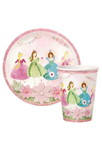 Le Mabelle Višebojni set tanjira i šolja sa temom princeza i cveća, 8 delova