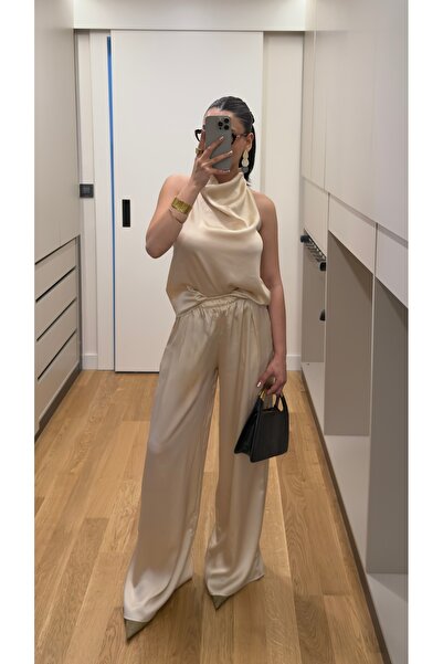 Eliz design Saten Drapeli Pantolon Takım