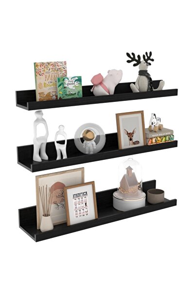 OEM Raft de perete din lemn elegant, aesthetic, set de 3 bucăți, 90 cm, negru