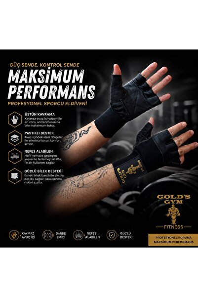 Gold's Gym İTHAL BİLEKLİ FİTNESS SPOR ELDİVENİ - L BEDEN