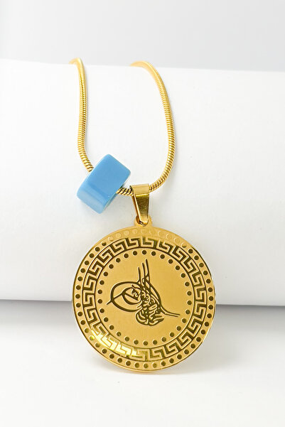 DEARWİSH Gold Color Evil Eye Verse & Ottoman Monogram 60 cm Italian Chain Pra...
