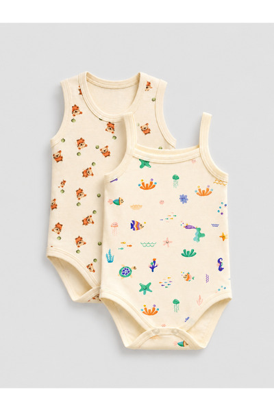 Babytoo %100 Pamuklu Koala ve Balık Desenli 2'li İpli Askılı Bebek Body