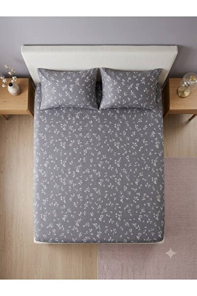 ŞENER HOME Lavinya Cotton Double Floral Patterned 30 Cm. Corner Deep Elastici...